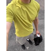 网眼透气冰丝t恤健身运动骑行服半袖 夏季 男款 芥末黄激光速干短袖
