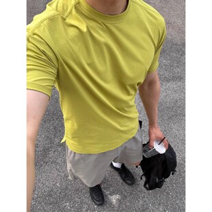 芥末黄激光速干短袖男款夏季网眼透气冰丝t恤健身运动骑行服半袖