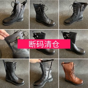 头层牛皮秋冬季新款撤柜粗跟加绒时尚百搭简约女休闲马丁靴