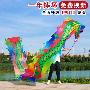 舞龙彩带健身带甩耍龙健身龙广场初学成人中老年彩绸运动道具龙头