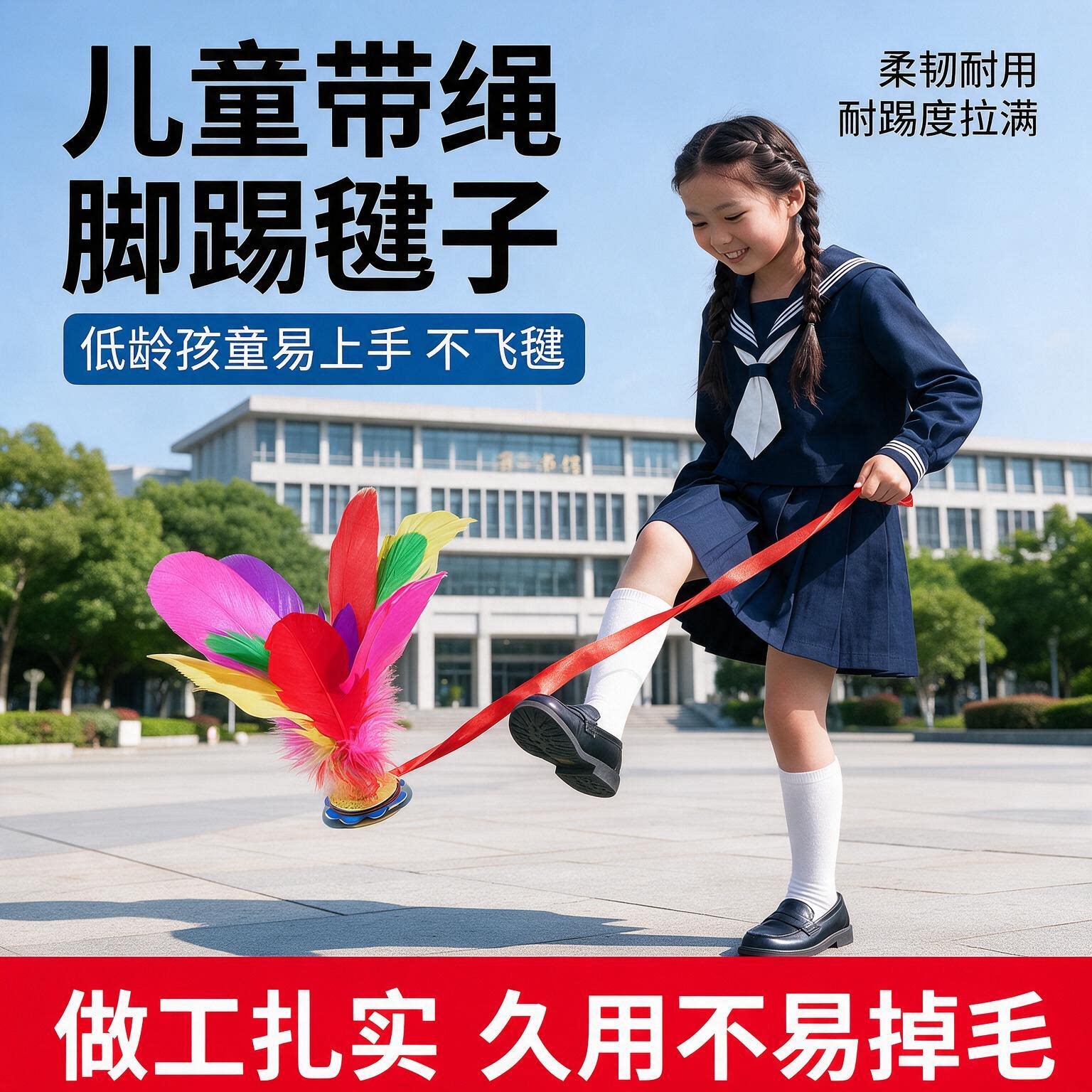 比赛耐踢踢毽子带绳鸡毛毽子儿童小学生一年级初学者幼儿园专用