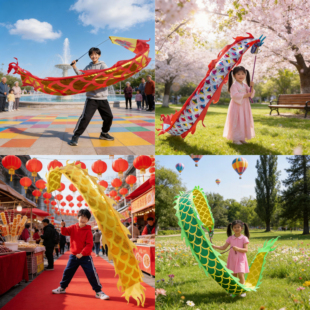 龙头舞龙彩带广场舞健身甩中国龙新款整套儿童杆甩彩绸玩表演道具