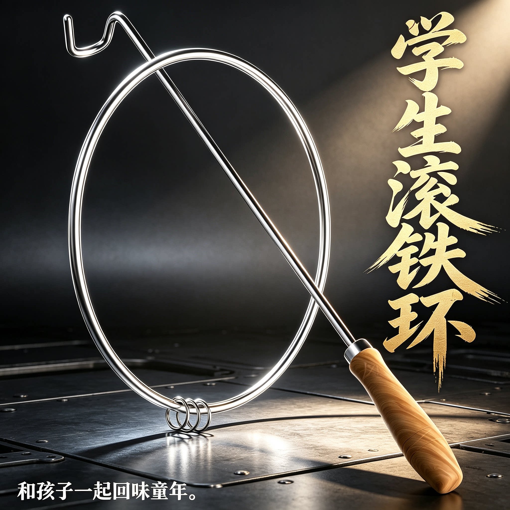 滚铁环儿童玩小学生成人老式推铁环滚铁圈扁铁环圈80后怀旧具
