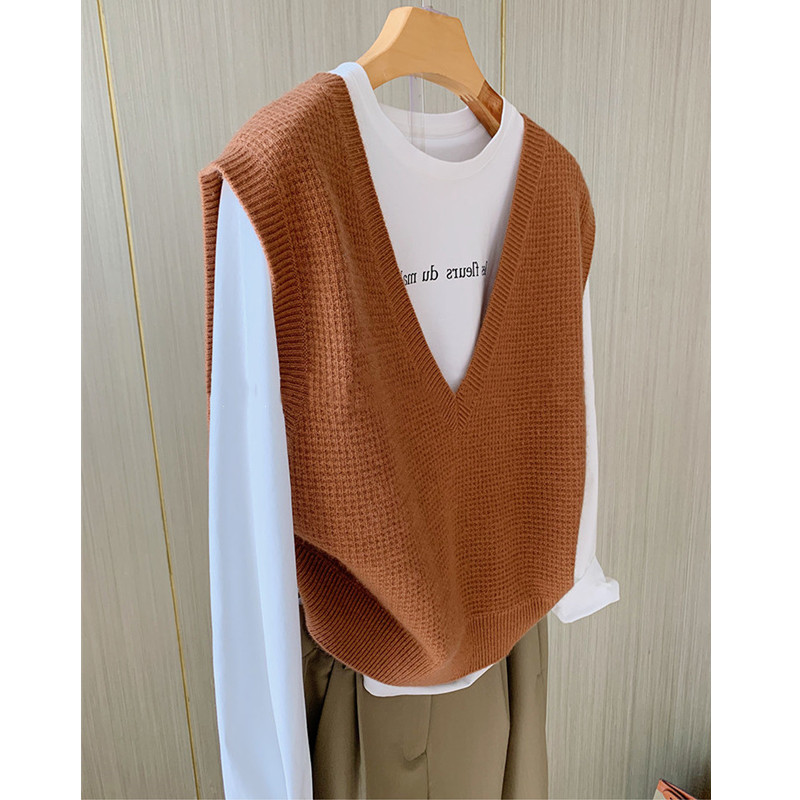 华夫格山羊绒马甲套头V领坎肩