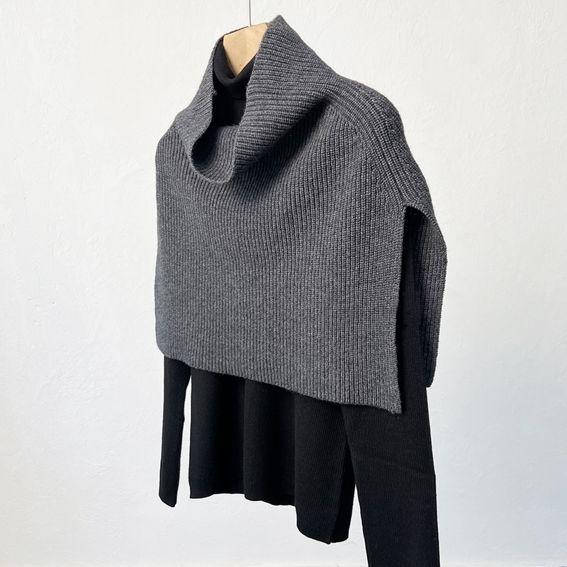 羊绒高领开叉披肩女秋冬套头围脖外搭多穿法羊毛针织斗篷围巾脖套