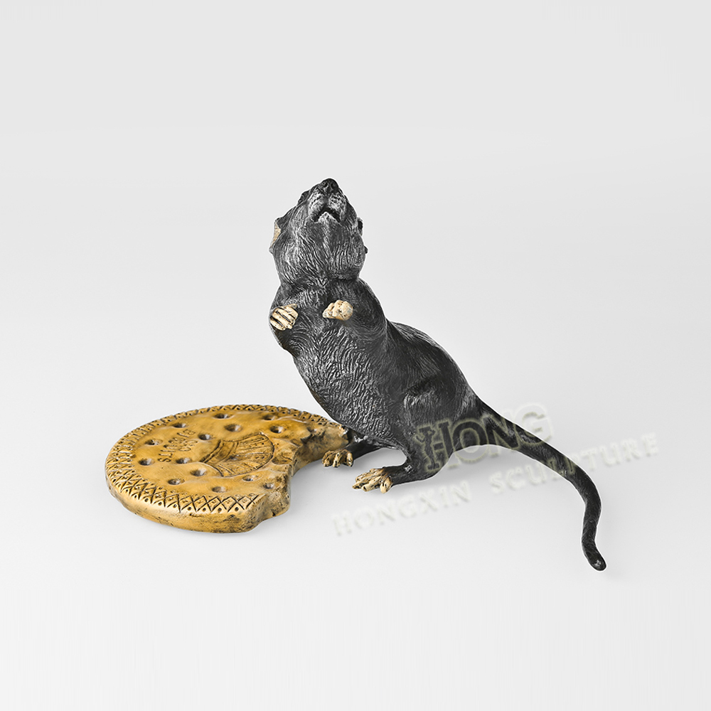 铜雕聚财鼠摆件鸿鑫雕塑铜新中式