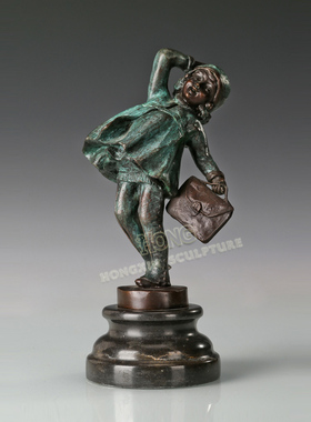 铜雕塑放学女生EP350350S欧式人物工艺饰品客厅书房家居桌面摆件