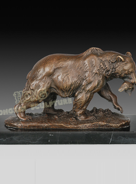 铜雕捕鱼熊AL317酒店办公室家居室内摆件软装家饰动物工艺品包邮