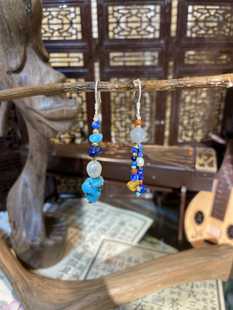 原创设计复古国风藏式青金石绿松珍珠南红长款女纯银防过敏耳饰