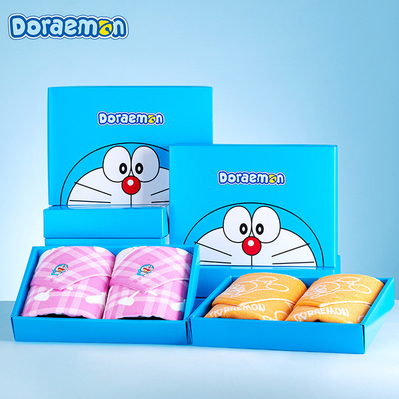夕才儿美术馆哆啦A梦面巾2条礼盒