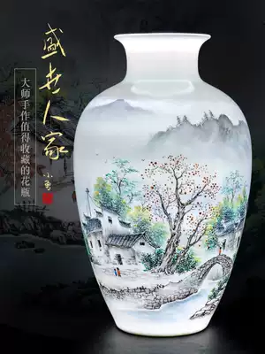 Jingdezhen ceramic ornaments hand-painted large vase flower arrangement new Chinese office living room entrance craft gift furnishings