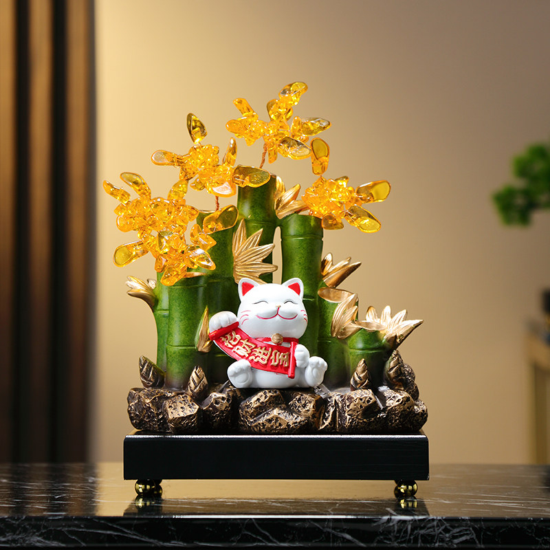 水晶发财树办公室摆件招财猫节节高升玄关装饰品乔迁新居开业礼品