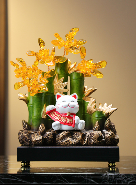 水晶发财树办公室摆件招财猫节节高升玄关装饰品乔迁新居开业礼品