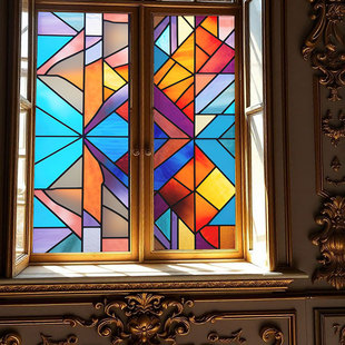 仿彩绘艺术玻璃贴膜卫生间推拉移门窗花纸磨砂自粘背胶静电不透明