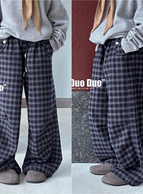 牛哆哆童装2025冬女童格子加绒加厚休闲裤中大童保暖直筒裤95507