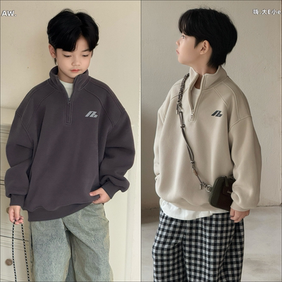 大E小e童装立领半拉链加绒卫衣