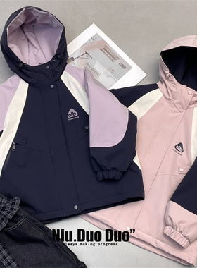 牛哆哆童装2025冬款女童拼色夹棉冲锋衣中大童保暖棉服外套39515