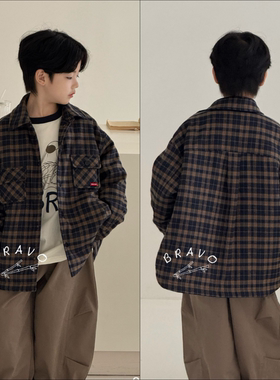 布芮欧童装2025冬男童文艺范格子夹棉衬衫棉服女童保暖外套20086