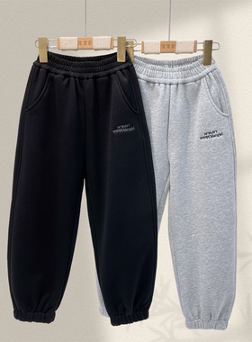 啦芙莱童装2025冬款男童刺绣加绒卫裤女童一体绒保暖休闲裤子7992