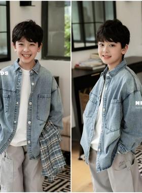 牛哆哆2025春男童女童柔软水洗牛仔衬衫中大童韩版衬衣外套37665