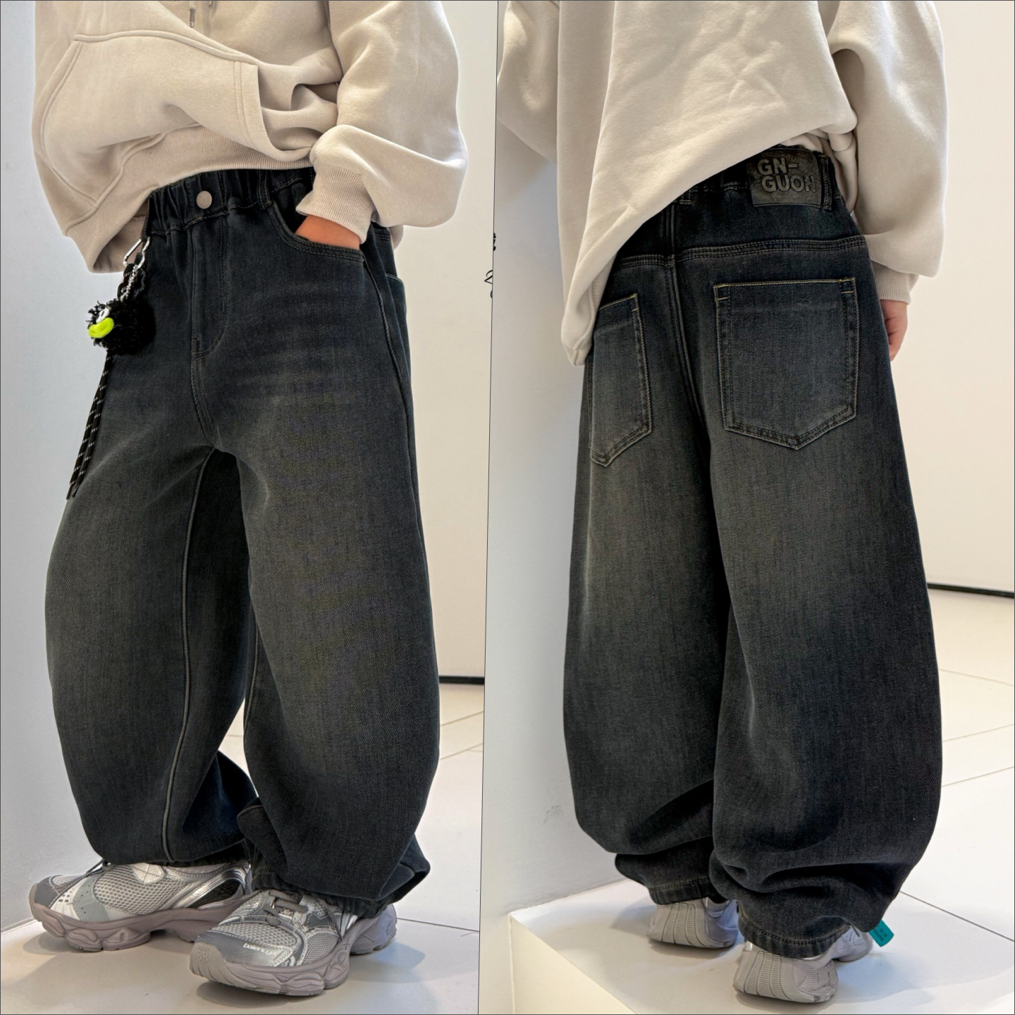 大E小e童装男童一体绒牛仔休闲裤