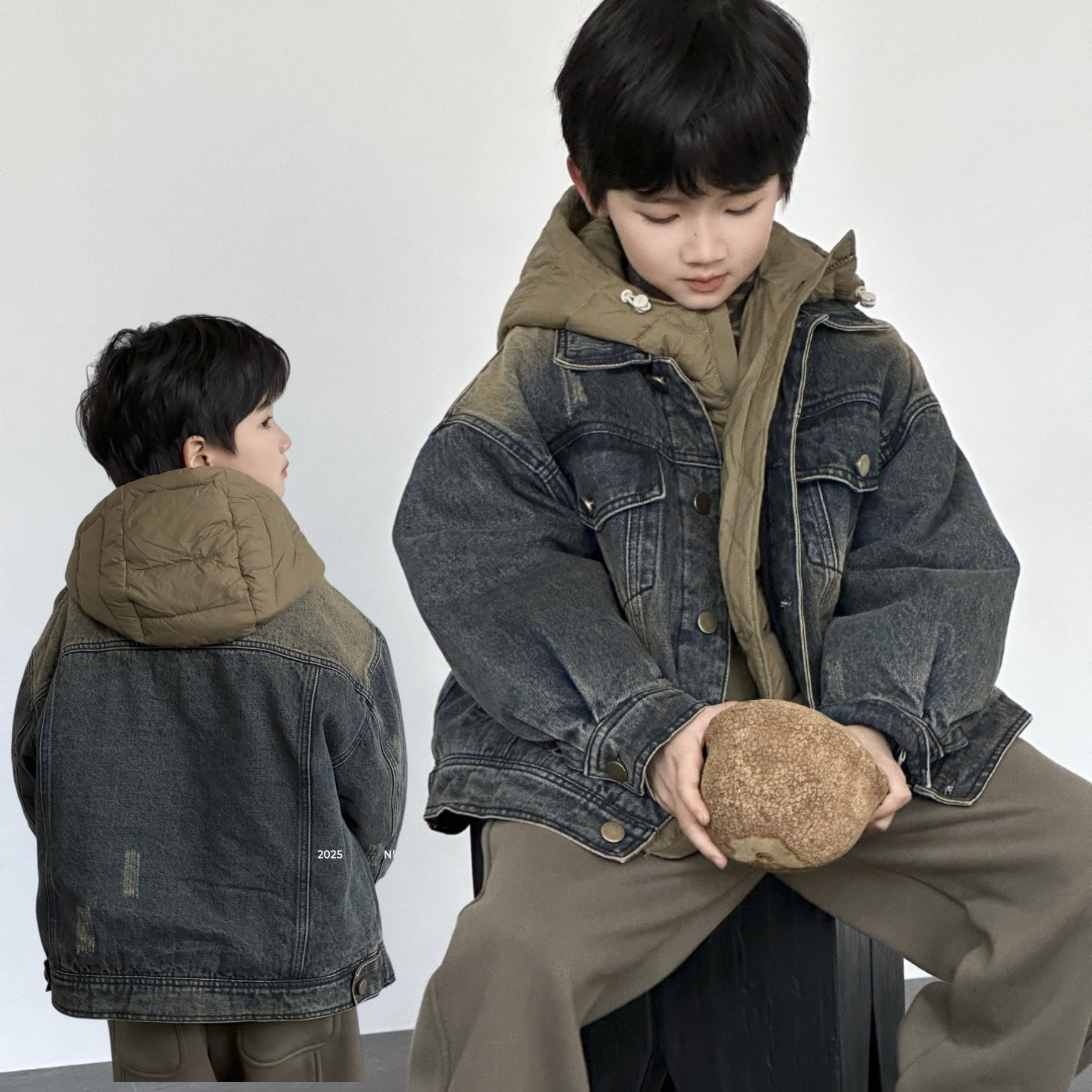 啦芙莱童装2025冬款男童痞帅牛仔夹棉外套儿童加厚棉服上衣潮3995