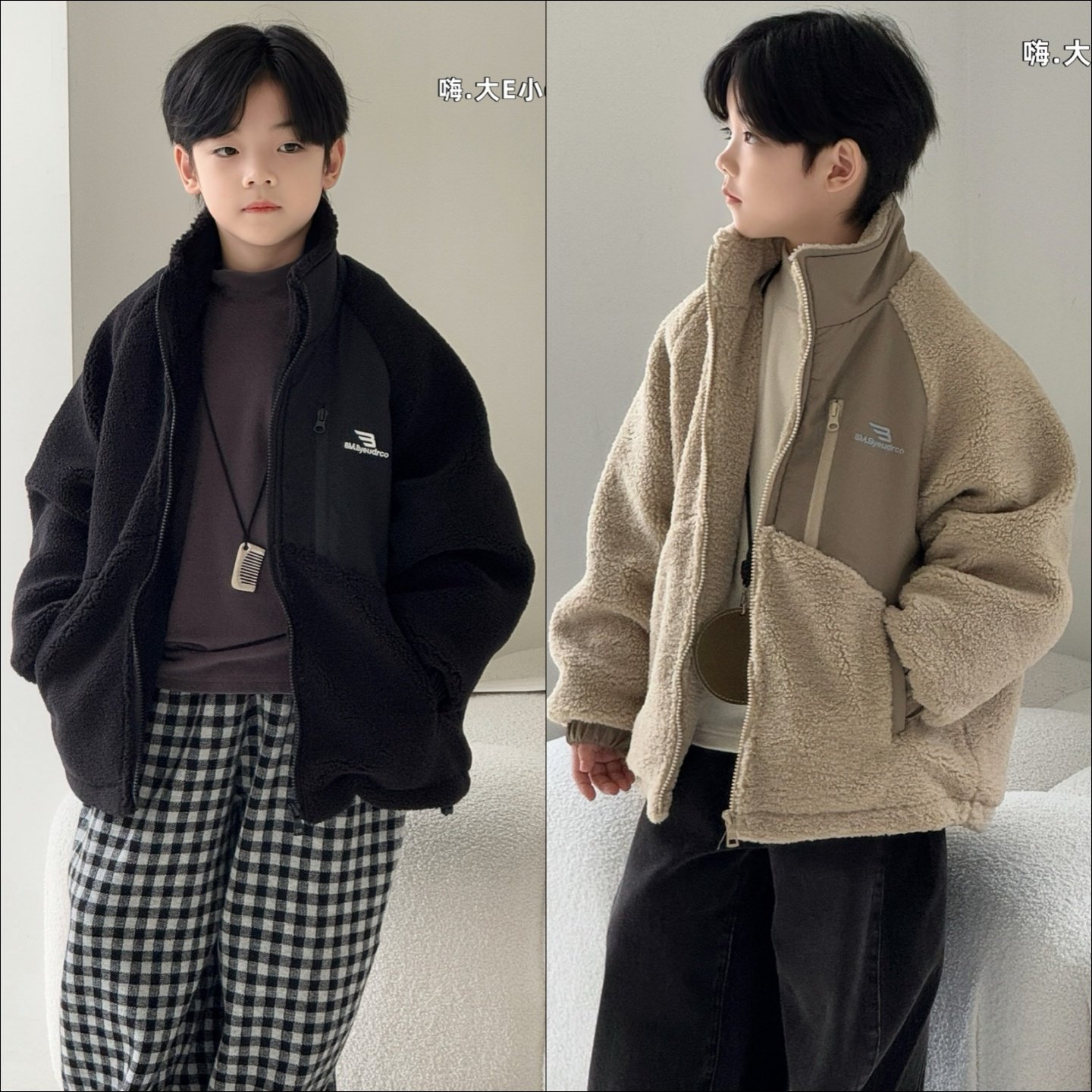 大E小e童装2025冬款男女童韩版拼色立领毛毛夹棉外套保暖棉服2815,童装/婴儿装/亲子装,棉袄/棉服,淘宝优惠券,粉丝福利购,淘宝优惠卷