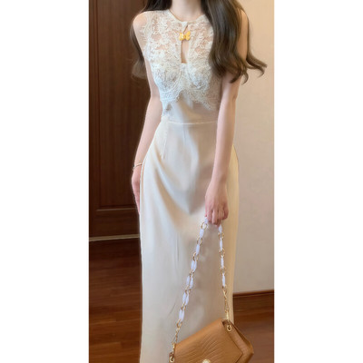 温柔姐姐 韩系纯欲蕾丝拼接无袖连衣裙女神范气质生日礼服裙