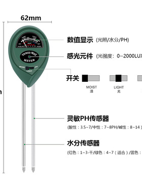 厂家现货土壤测试仪soil土壤湿度计土壤ph计花草三合一土壤检测仪
