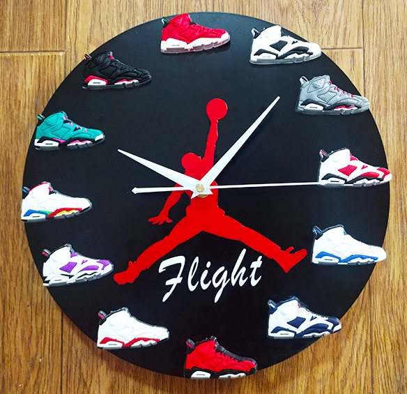 外贸air jordan 6代AJ时钟篮球用品3d立体鞋模挂钟黑白色小鞋子钟
