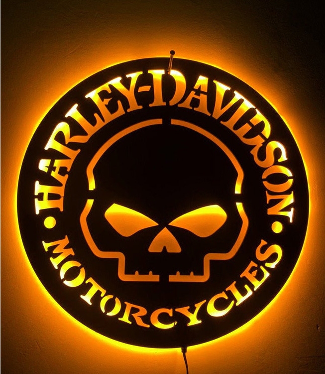 跨境电商harley davidson壁饰夜灯装饰led灯哈雷·戴维森头骨
