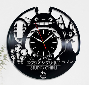 创意复古怀旧龙猫黑胶挂钟表 Clock Totoro唱片挂钟Vinyl Wall