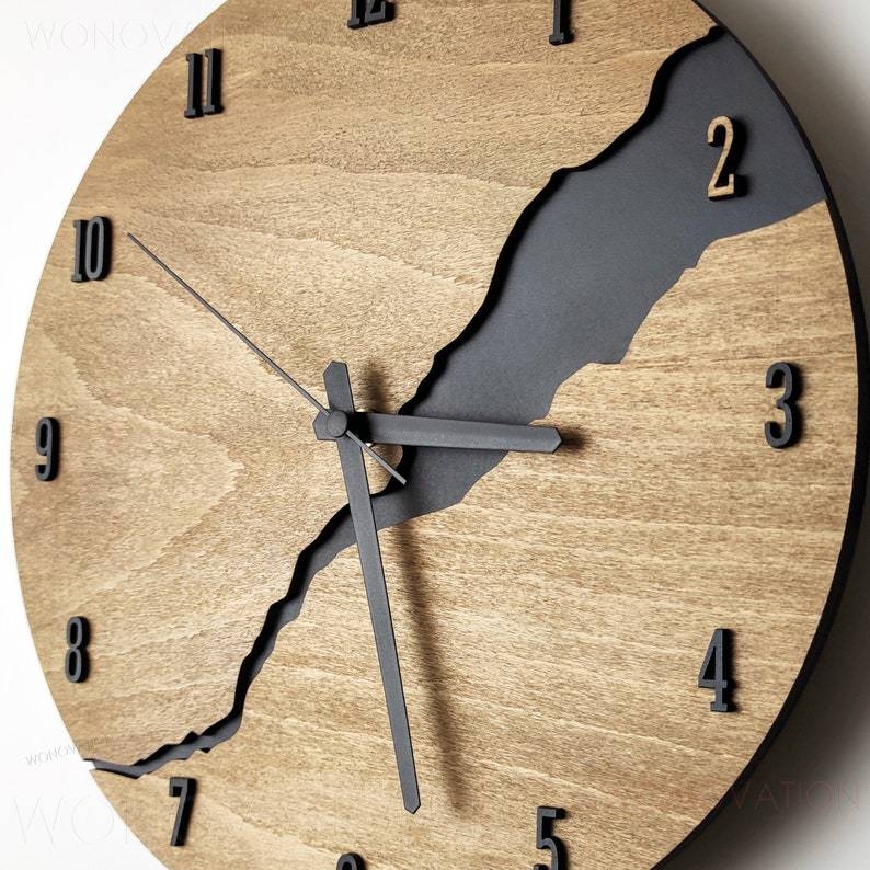 外贸爆款创意裂纹简约木制挂钟现代家居装饰wall clock背景墙挂表