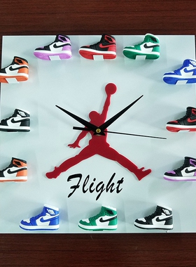 方形AJ时钟篮球立体鞋模型flight飞人aj挂钟Air Jordan挂钟白色