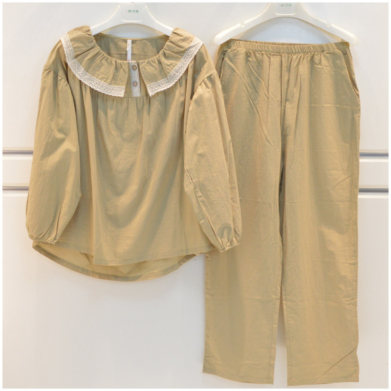 安之伴春夏新款女士梭织纯棉素色薄清凉舒适休闲长袖长裤女家居服