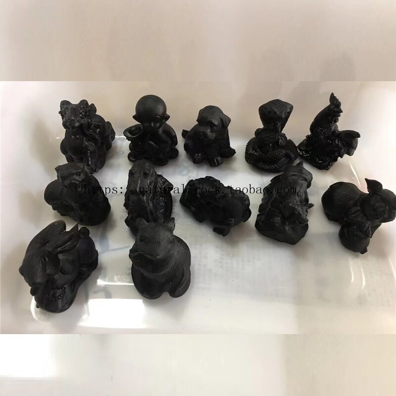 天然属相黑曜石12生肖鼠牛虎兔龙蛇马羊猴鸡狗猪小摆件大小孩子cm
