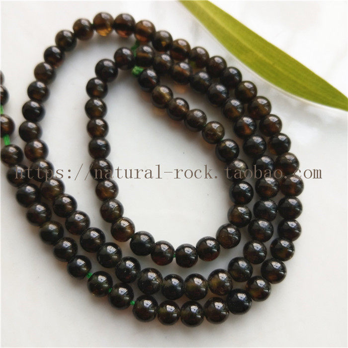 5mm圆珠diy香槟茶色碧玺长链手串散珠饰品