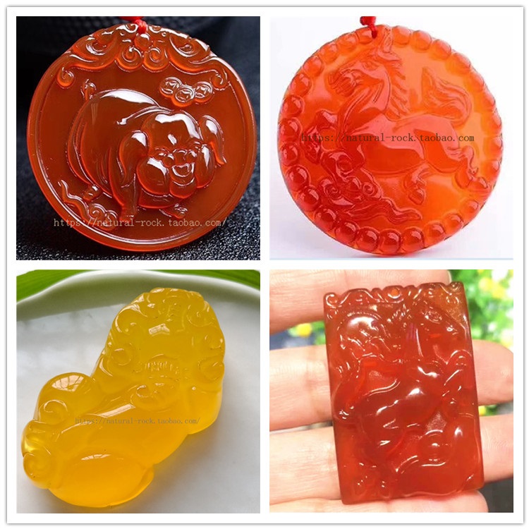 天然白黄红玛瑙生肖猪圆牌仙鹤鳌龙龟骏马上有钱一夜暴富貔貅吊坠