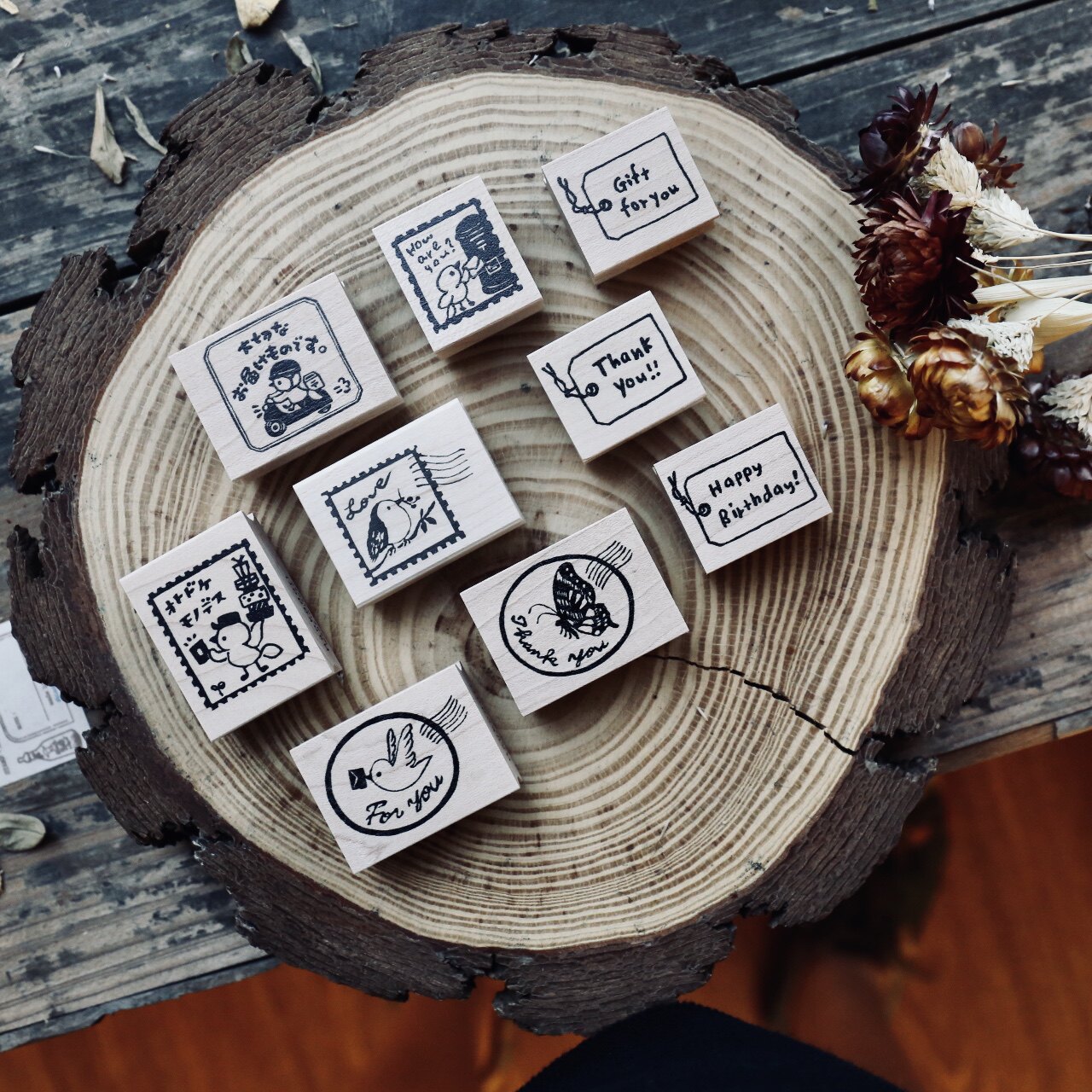 小小间 日本 hanko 手绘 邮递员小鸟 邮戳 标签 木质印章