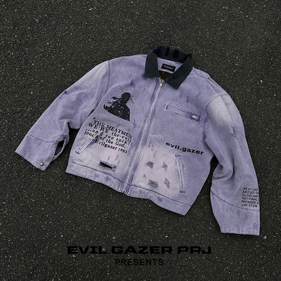 EVIL GAZER宽松archive磨破坏粉紫色复古工装夹克外套vibe