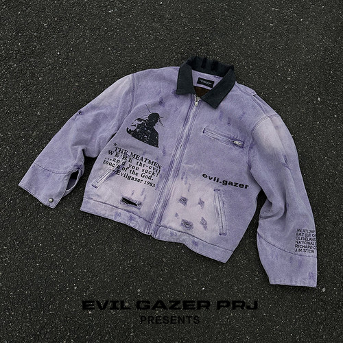 EVIL GAZER宽松archive磨破坏粉紫色复古工装夹克外套vibe