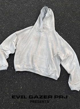 EVIL GAZER 做旧复古vintage水洗做脏灰色破洞连帽卫衣套头帽衫