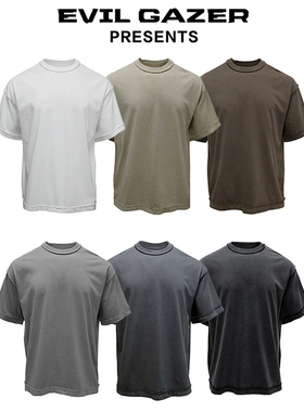 EVIL GAZER重磅265g水洗做旧vintage落肩美式高街宽松T恤短袖男