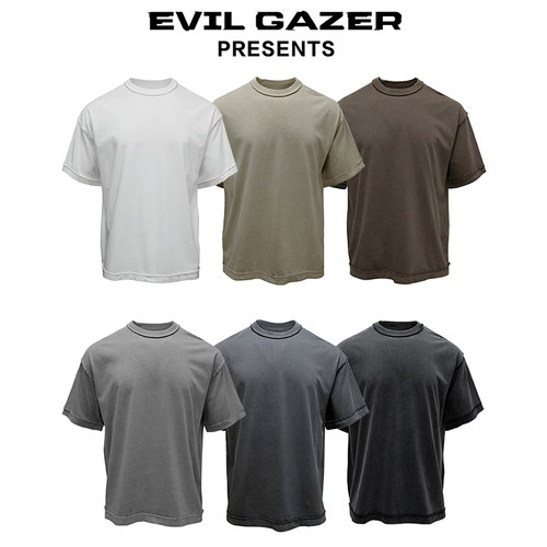 EVIL GAZER重磅265g水洗做旧vintage落肩美式高街宽松T恤短袖男