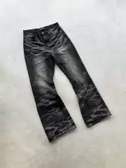 Evil Gazer Three-Dimensional Whiskered Black Water Ripple "Ghost Wash" Dirtyfit Micro-Flared Denim Pants
