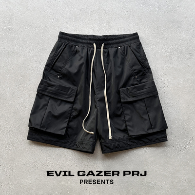 EVIL GAZER 暗黑宽松尼龙 vibe高街风抽绳立体大口袋工装五分短裤