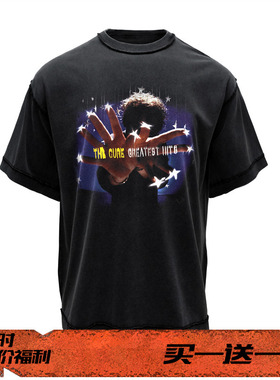 WIIPSOLID复古水洗黑色vintage美式高街乐队短袖T恤男the cure