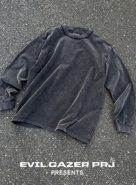 EVIL GAZER 水洗做旧打底纯色内搭宽松磨毛“丝绸光感”长袖T恤男