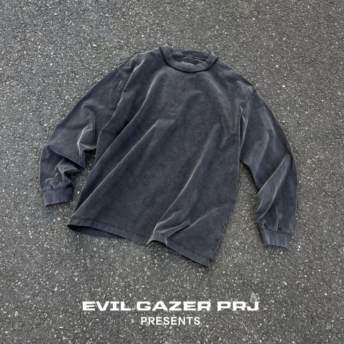 EVIL GAZER 水洗做旧打底纯色内搭宽松磨毛“丝绸光感”长袖T恤男