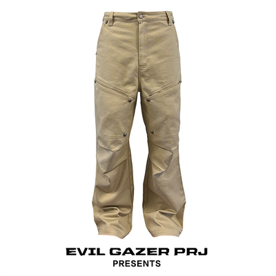 EVIL GAZER 直筒宽松微喇重磅加厚改良卡其色工装休闲长裤